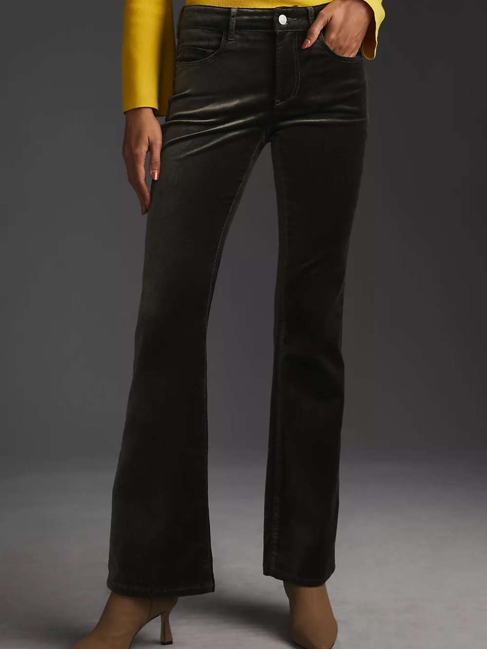 Anthropologie Pilcro Dark Grey Demilune Mid-Rise Bootcut Velvet Jeans Size 26